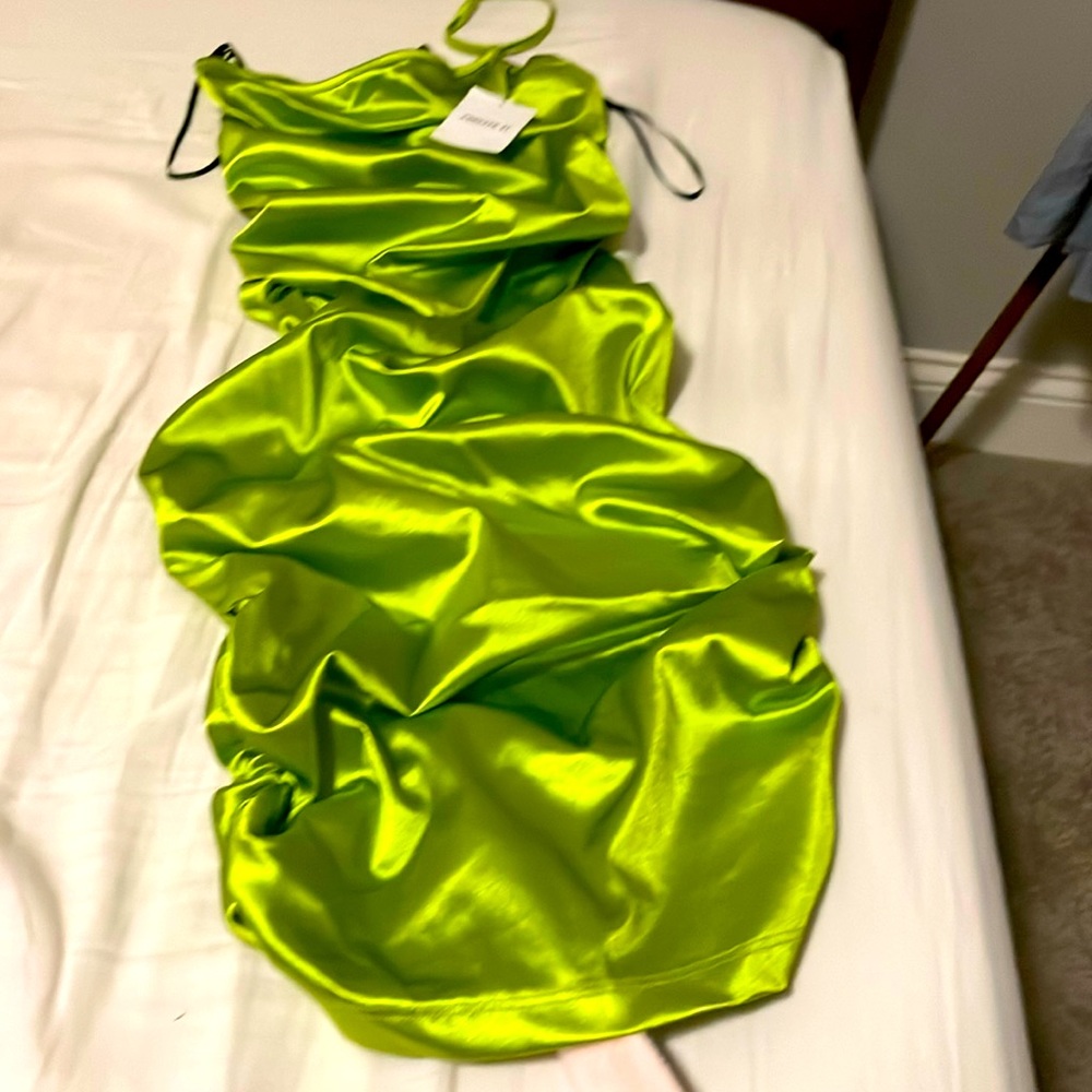 Ruched back midi one shoulder dress.